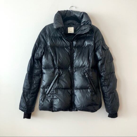 S13 NYC Black Shiny Down Puffer Coat - Picture 1 of 8